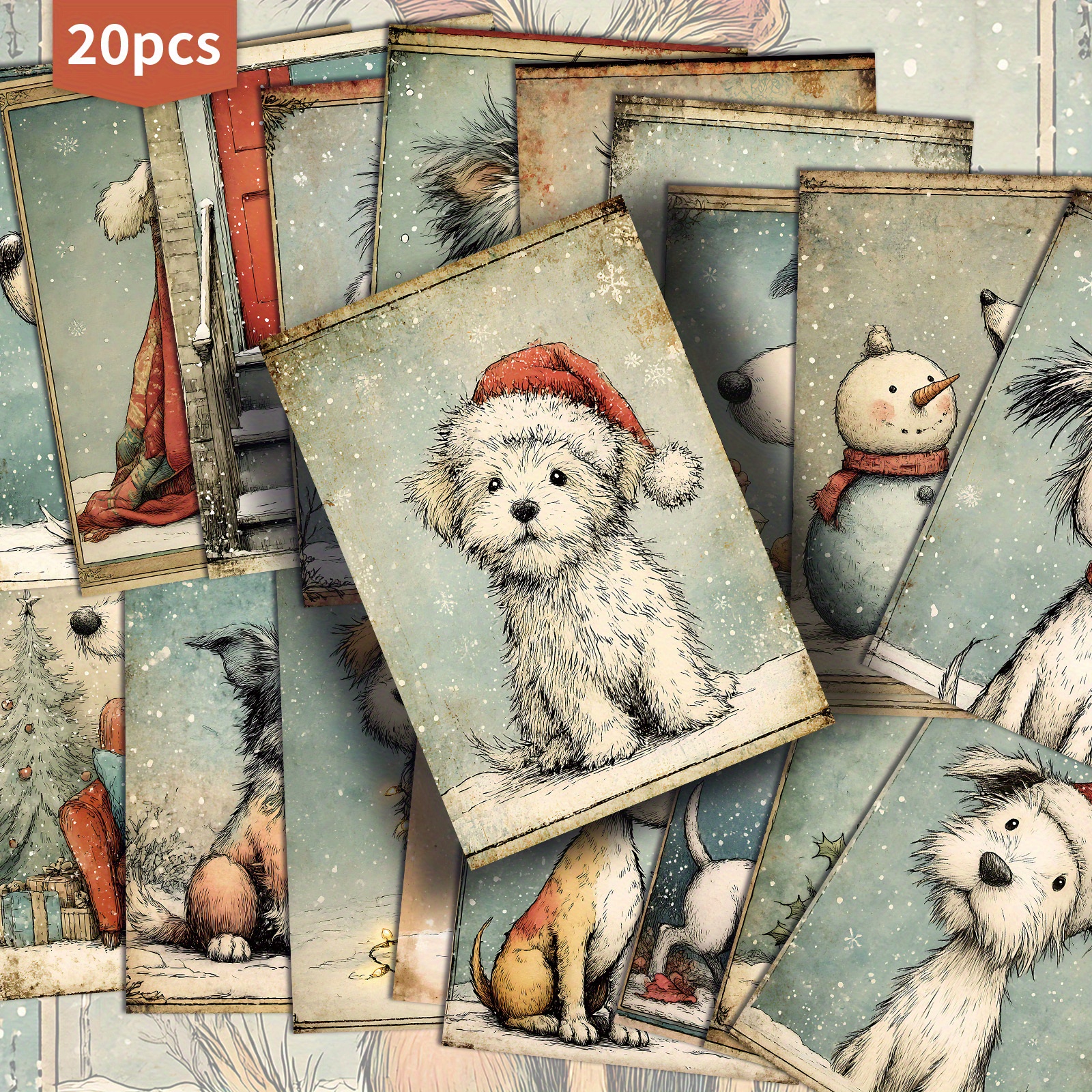 Image of 20-pack Asstss Vintage Winter Christmas Dog Postcards - Cute Puppy Pinup Collection, 4x6 Inch Retro Papers With Classic Canine Art, Collectible Junk Journal Cards For Dog Breed Lovers