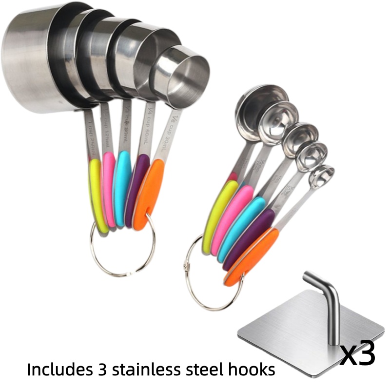 TEMU 13pcs Stainless Steel Measuring Spoon Set With Silicone Handles, Suitable For Cooking And Baking, Essential Kitchenware, Durable And Dishwasher