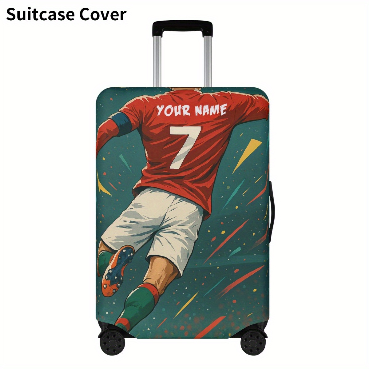 TEMU Custom Name Soccer Player Design Luggage Cover - Personalized Suitcase Protector With Jersey , Durable Polyester Elastic Washable Bag Cover For