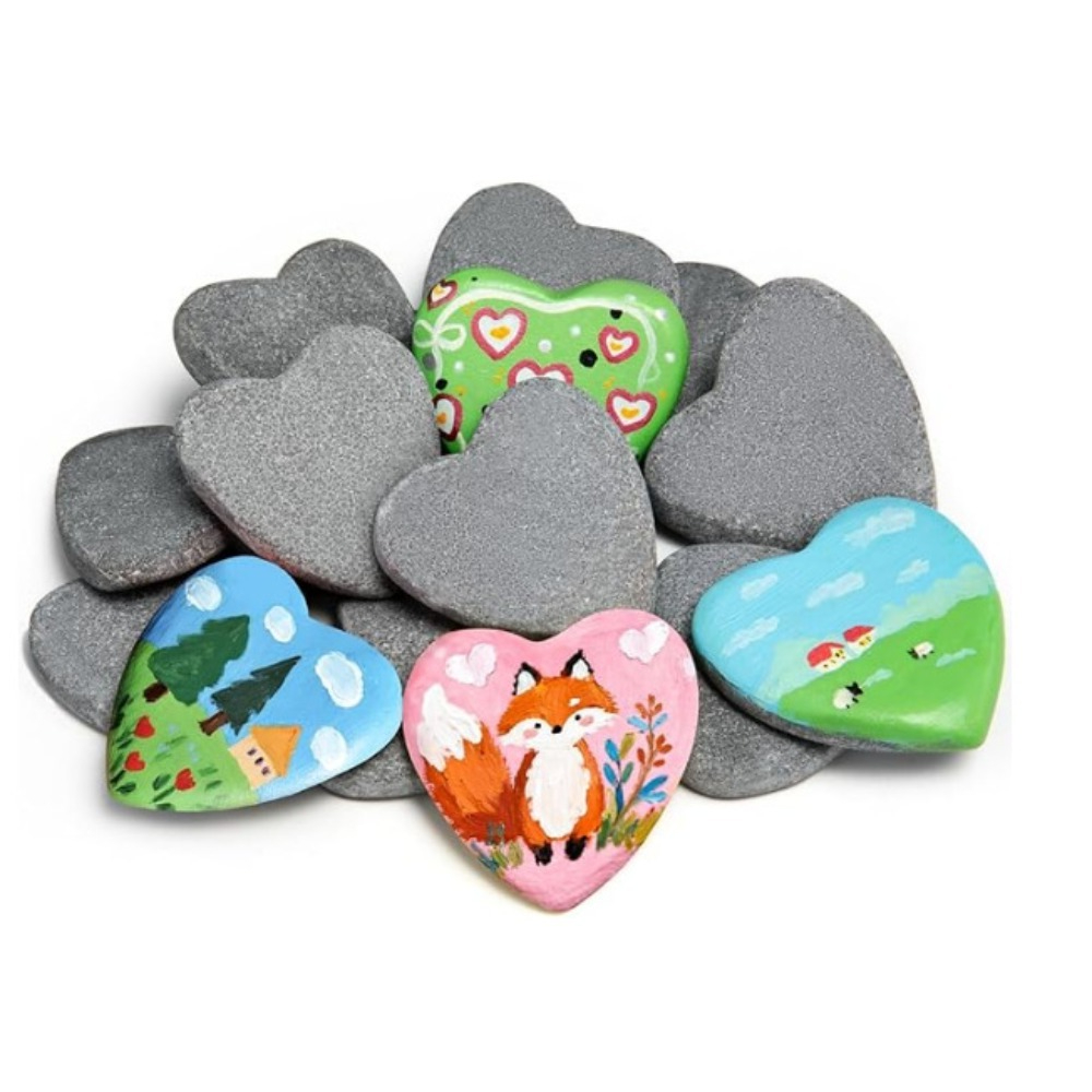 Image of 8/16pcs Heart-shaped Painting Rocks | Stones For Arts & Crafts, Ideal For Valentine's Day Gift Decor & Creative Painting Projects