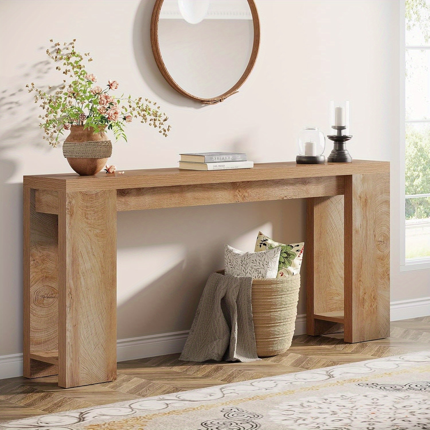 Console Table Suitable For Small Spaces - Light Oak Brown Wood Sofa Table With , Multifunctional Hall Table For Entryway, Living Room, Hallway, Assembly ()