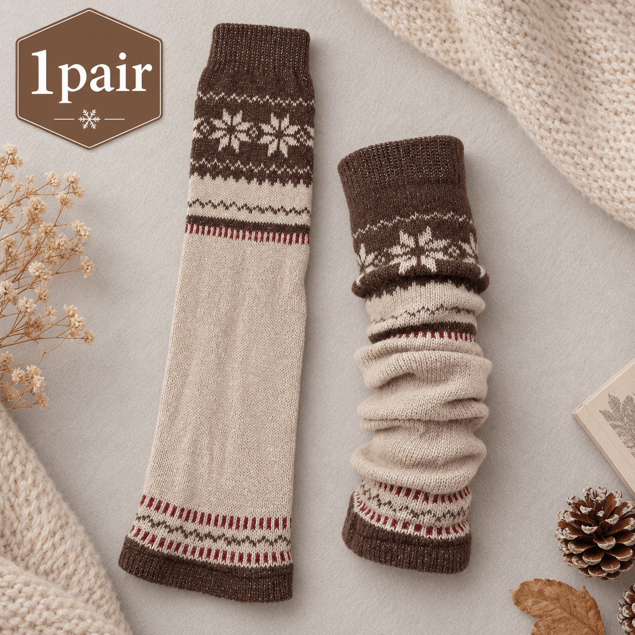TEMU 1 Paire de Chaussettes Longues Chaudes Marron pour Femmes, Chaussettes Amovibles Jacquard Confortables pour Temps Froid, Tenues de Tous et