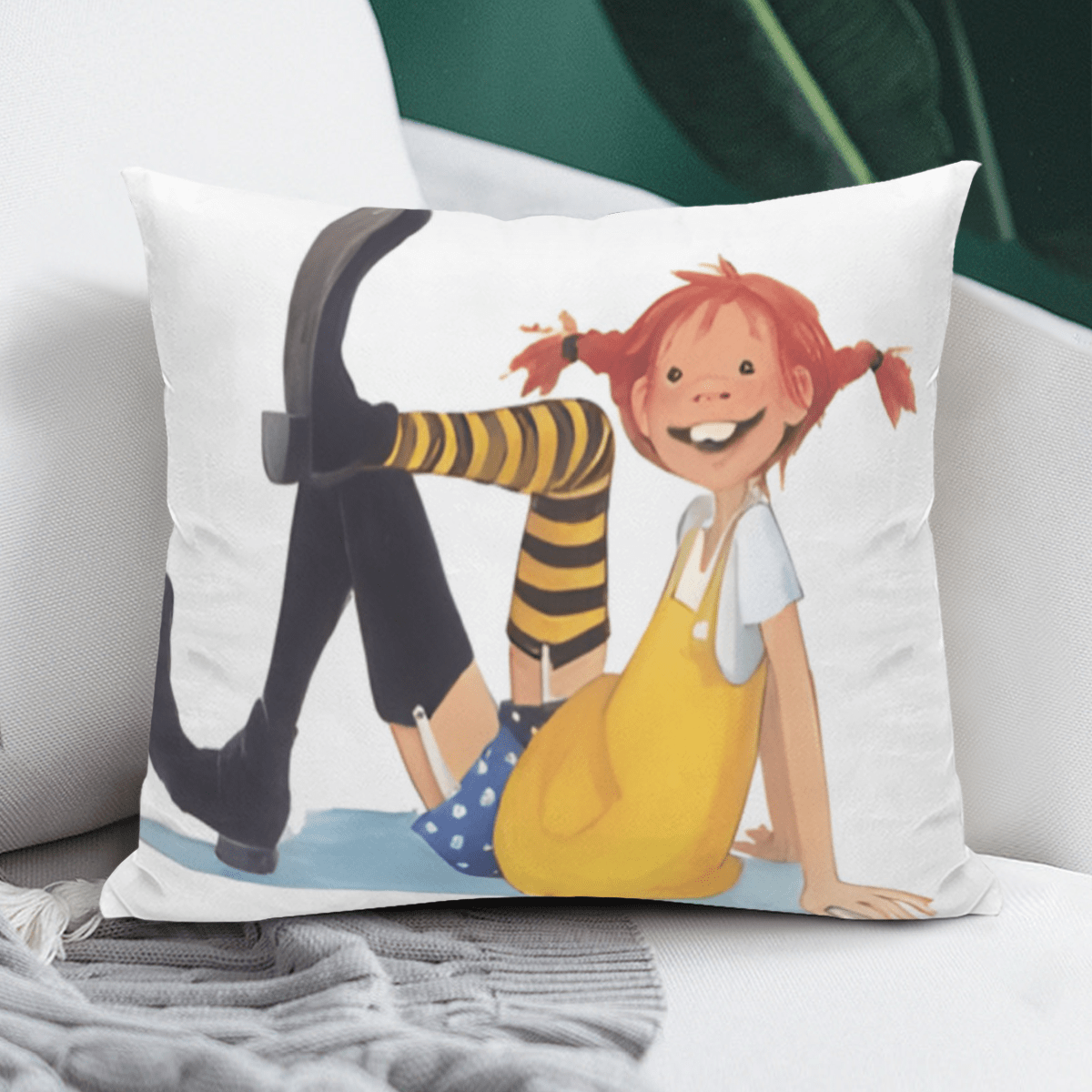 TEMU Cuvkm Suitable For Sofa Bench Cushion Cover - Longstocking Pattern Decorative Case, Double-sided Print With Zipper Closure, Machine Washable