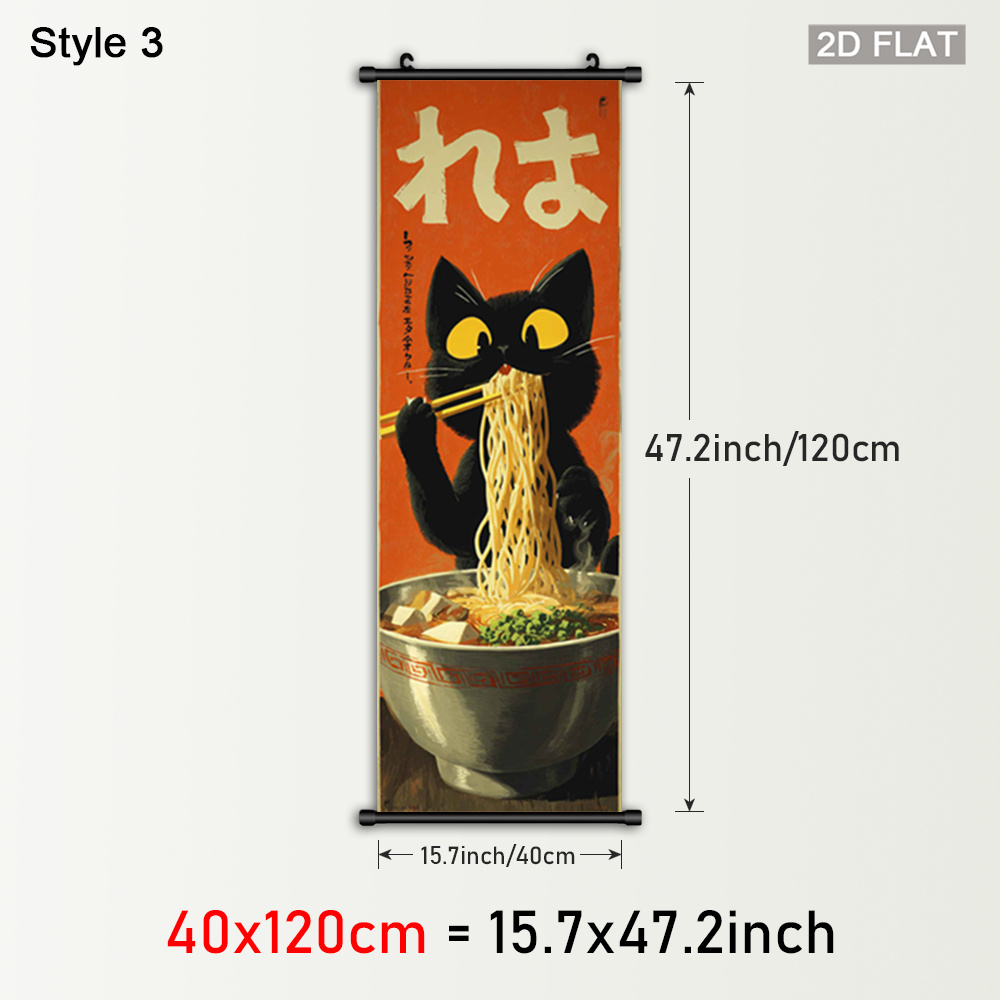 TEMU 2d Flat, 2d Flat, 1pc Of Framed Canvas Poster Featuring Adorable Cats, Wall Art Depicting A Noodle , Japanese-style Plastic Hanging Painting,
