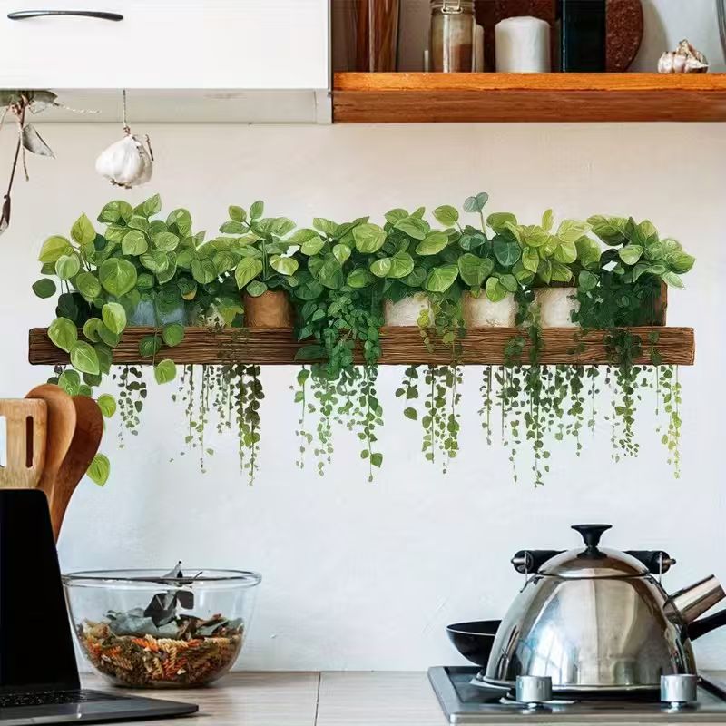 Image of Self-adhesive Waterproof Vine Plant Wall Decals - Realistic Green Vines With Leaves, Contemporary Plastic Faux Plants Suitable, Bathroom, - Diy Installation, No Maintenance, -free Removal
