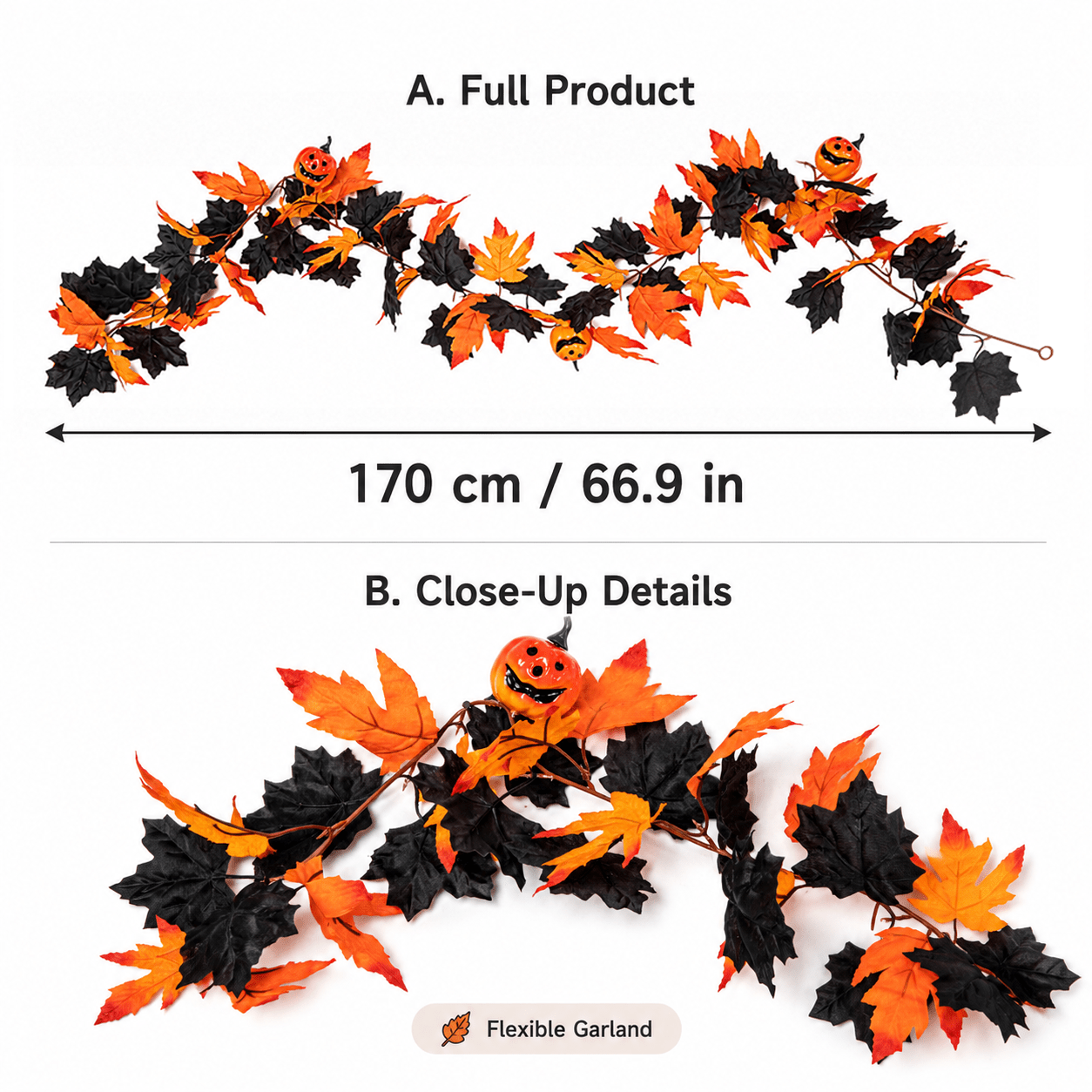 TEMU 1pc 170cm Artificial Halloween Garland, And Jack-o-lantern Pumpkin Vine, Gothic Fall Hanging Decor For ,, Door, And Autumn Home Decoration