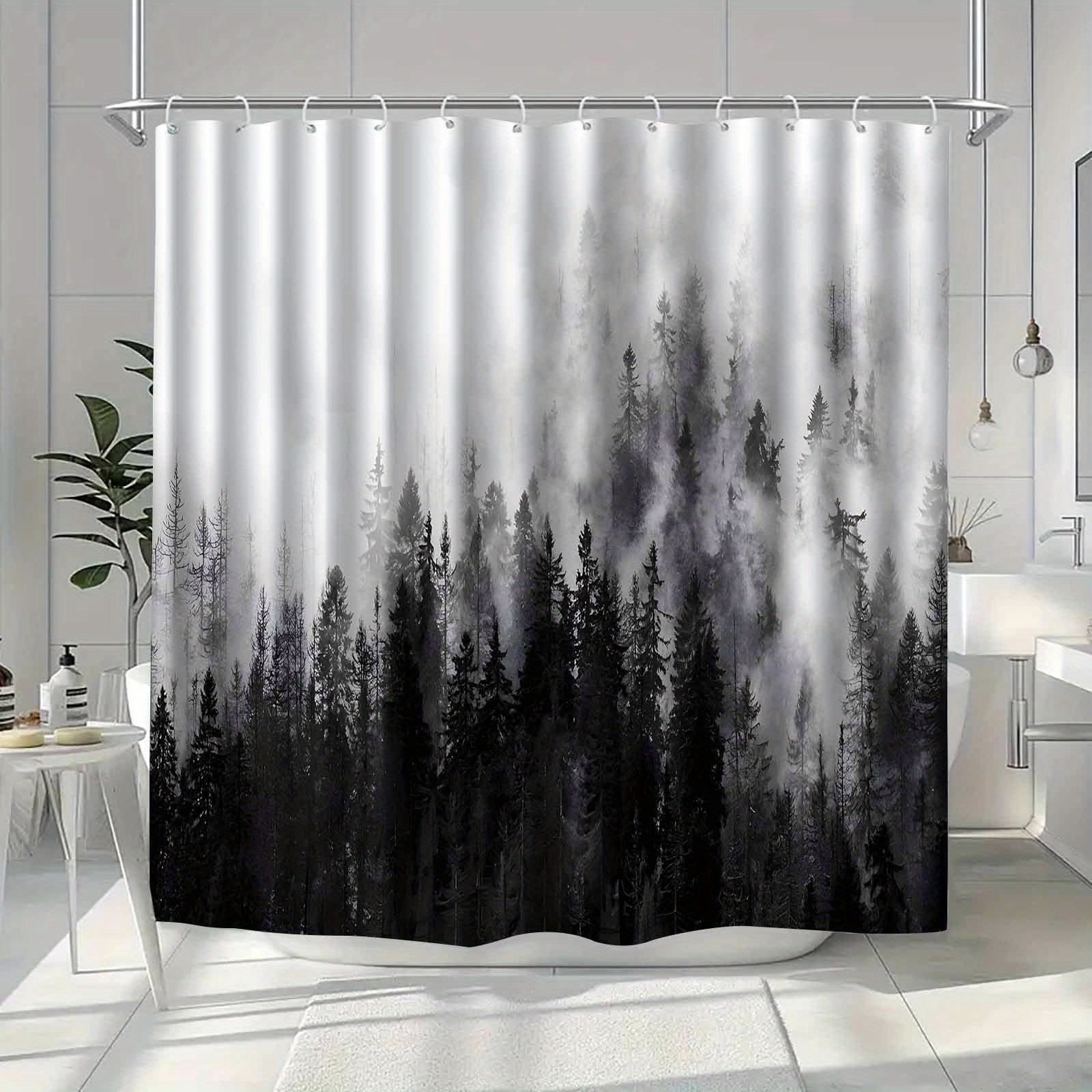TEMU Jit1pcs Mist Forest Simple Pattern Shower Curtain, High End Elegant Bathroom Curtain Shower Curtain, Shower Curtain Home Decoration Pattern,