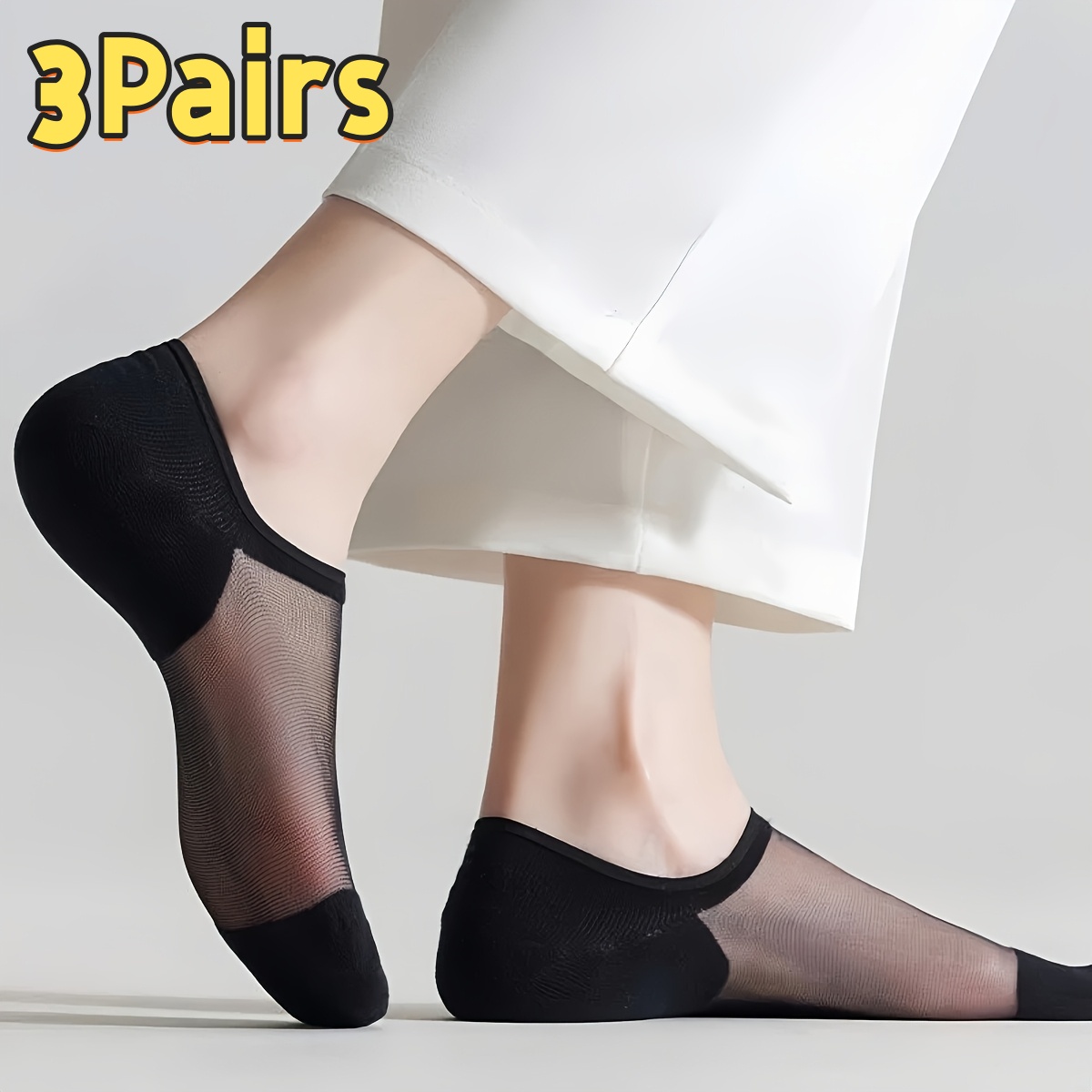 3-pair Summer Low-cut Invisible No-show Socks, Transparent Breathable Ankle Socks, Comfortable Non-slip Ultra-thin Crystal Socks. Suitable for Daily Wear