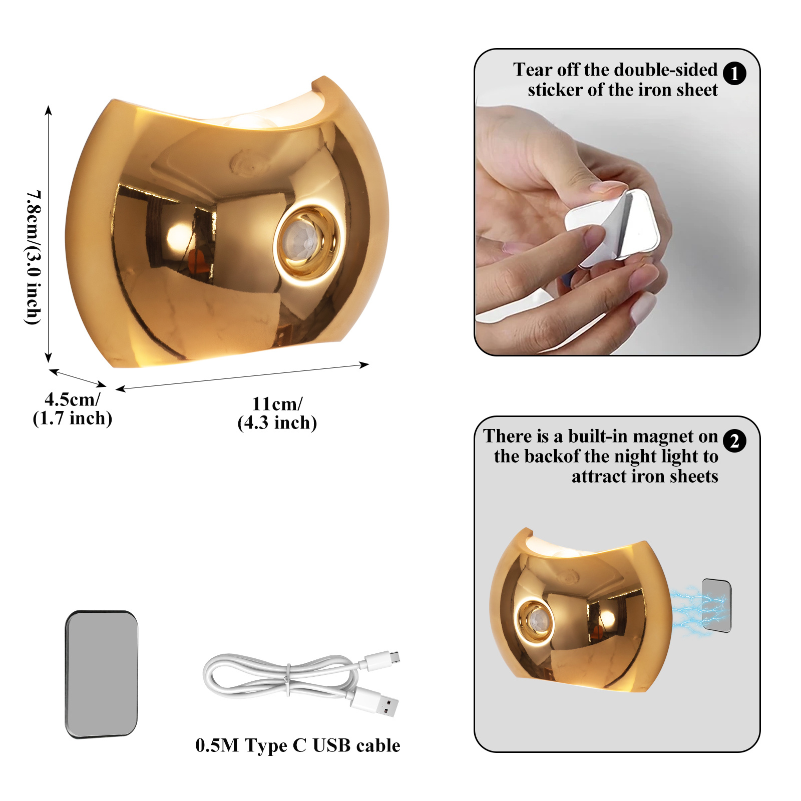 LED Motion Sensor Night Light, USB Rechargeable Wall Lamp