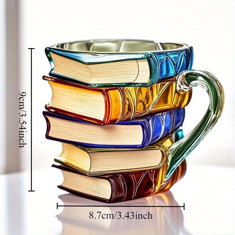 Handcrafted Ceramic 3D Stacked Books Mug - Vibrant Mosaic   Cup for Literature Lovers, Readers & Writers - Unique Bookworm Gift for Book Collectors &  , Artistic Drinkware, Mosaic Effect