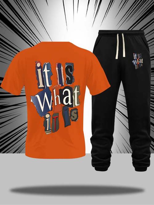 conjunto de ropa de estar en casa casual para hombre, con un elegante pijama de regalo con una gran estampado en la espalda, un conjunto de pijama de manga corta y pantalones largos para que es y , para usar .