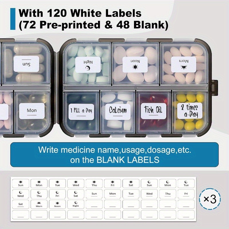 3pcs 14 grids lightweight travel pill organizer box with labels hot selling daily medication case kit clear pocket   container for vitamin supplement storage details 4