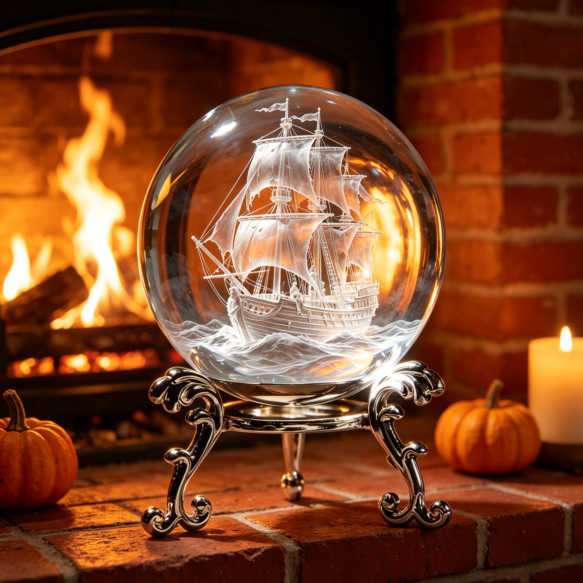 TEMU Sfera di 3D con pirata al laser per Halloween - Sfera K9 e base in legno, decorazione da tavolo adatta per scrivania, mensola - Regalo per le