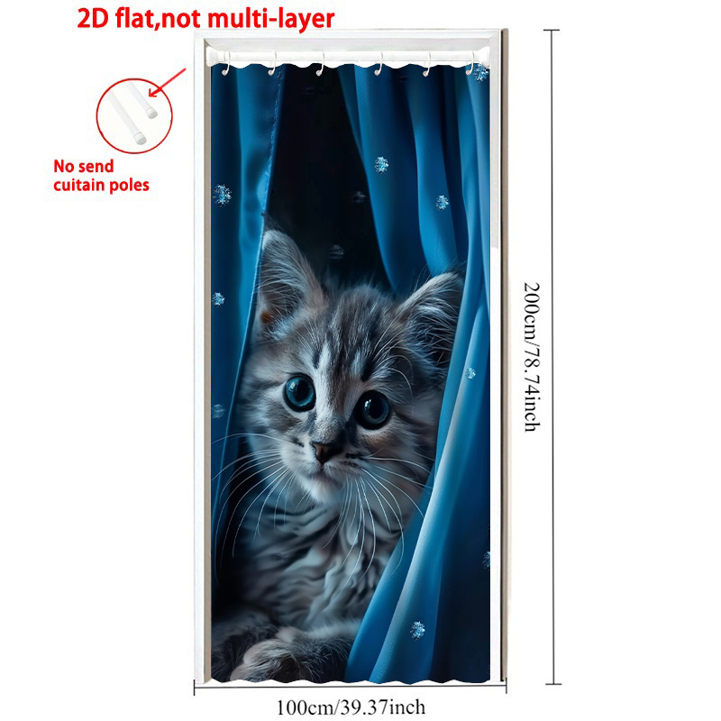 TEMU 1pc Of Door Curtain Featuring A 2d Flat Print Of A Kitten Peeking From Behind The Curtains.ideal For Indoor And Outdoor Settings, Perfect For