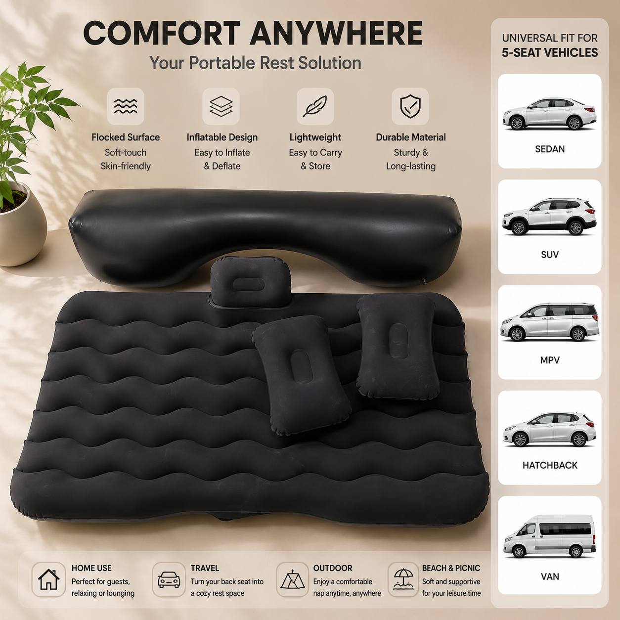 TEMU Inflatable Car Beds, Portable Camping Sleeping Mats For Outdoor Use, Versatile And Convenient For Travel And Various , Thick Air Pads For
