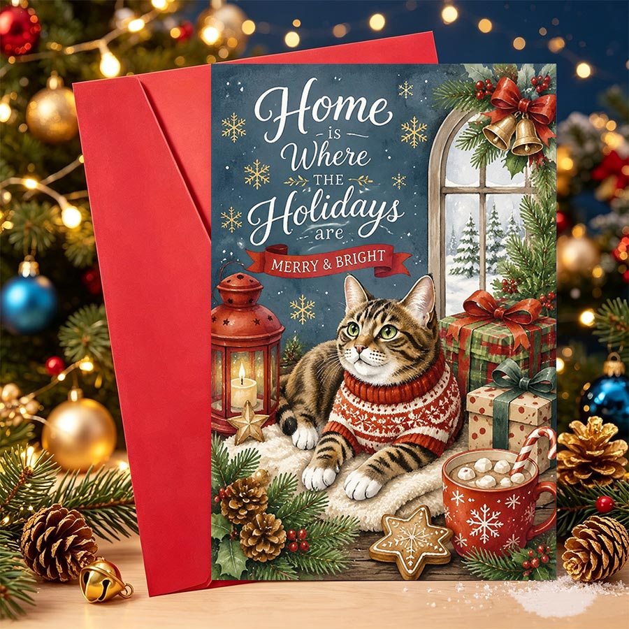 TEMU 1 Set Christmas Greeting Card Festive Cat-themed Holiday Decor For Home, Ideal Gift For Cat Lovers