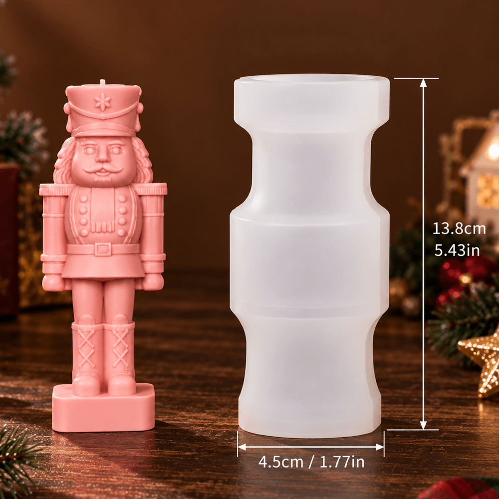 TEMU Spmold Nutcracker Soldier Mold With Base - Silicone Diy 3d Candle & Resin Craft Mold Suitable For Christmas Ornament Making, Bearded For Man