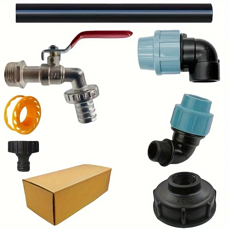 Image of 1 Set Ibc Tote Tank Drain Adapter Kit With Heavy Duty , Pe Hose Fittings & 3-way Valve - Leakproof Rustproof For Rain Barrels, Water Tanks, Pools, Aquariums, Bathtubs - Fits Eu/ Threads