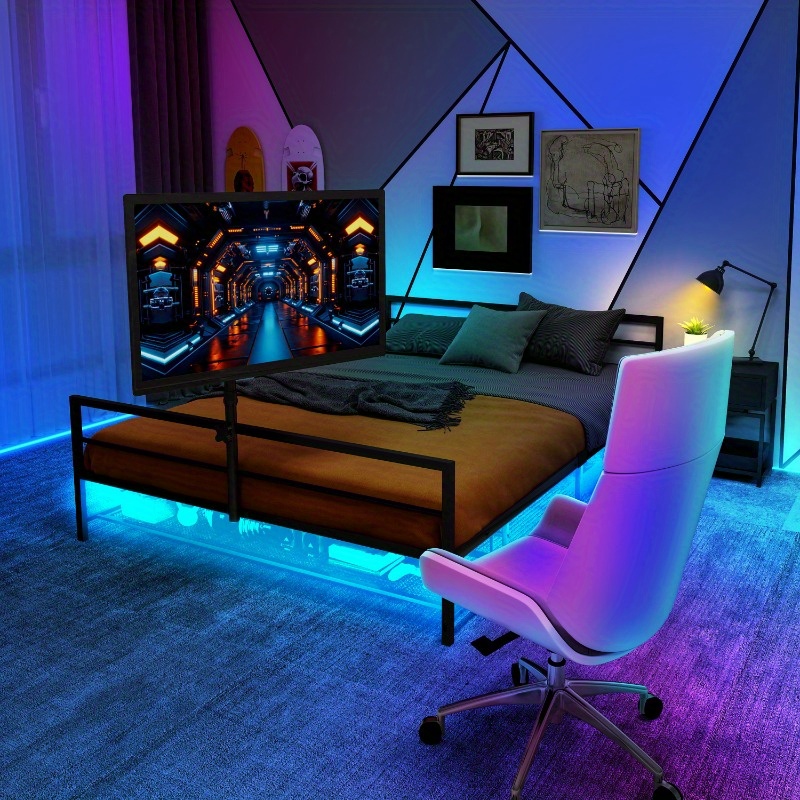 Heavy-Duty Adjustable Gaming Bed Frame - Extra Long 206cm (81 ) Platform Bed with Under-Bed Storage, Sturdy Metal Construction, Easy Assembly - Modern   for Gaming Setup, Home Office, Dorm - Compatible with All Mattress Types - Ideal for Adults & Teens, Teen Bedroom Setup, Stylish Bedroom Decor,   Build,  