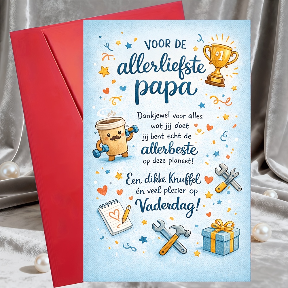 1pc greeting card and 1pc red envelope best dad ever fathers day card dutch style cute coffee tool   family gift for husband birthday anniversary thank you celebration greeting card