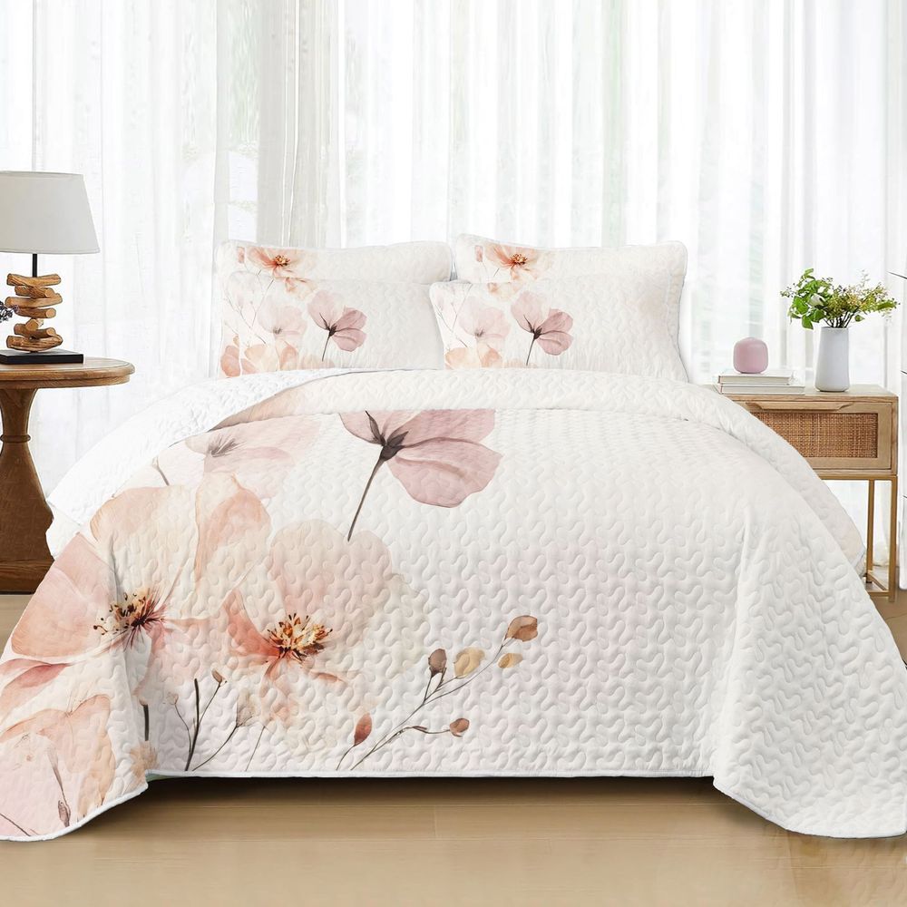 juego de edredón de 2/3 piezas con flores rosas en acuarela 2d, colcha,   de edredón floral de rosas, decoración de   para dormitorio, femenino,   y  