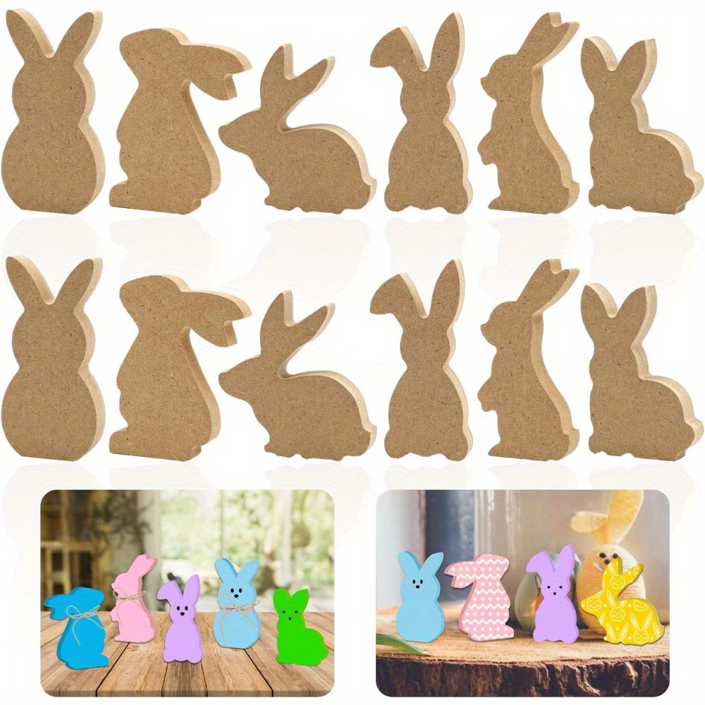 

24pcs Easter Wooden Bunny Cutouts - Rabbit Shaped Tabletop Decor, 6 For Diy Spring Crafts, Home & Classroom Decorations, Rabbit Accessories