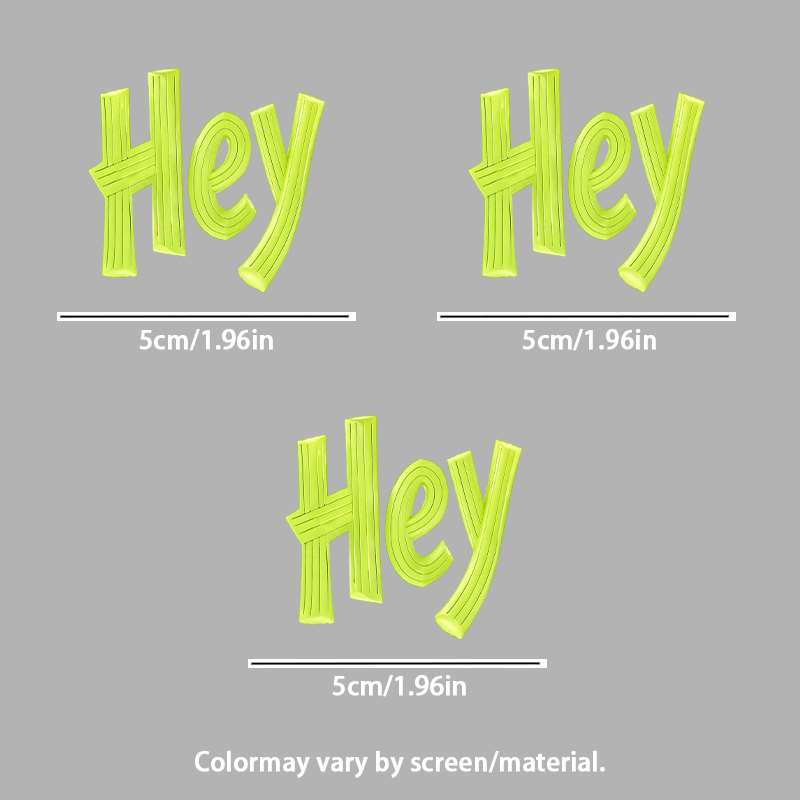 TEMU [1/2/3pcs 2d Flat Dtf Film White Ink Transfer] Neon Green "hey" Letter Heat Transfer Sticker, Iron-on Transfer, Iron-on Patches, Clothing Heat