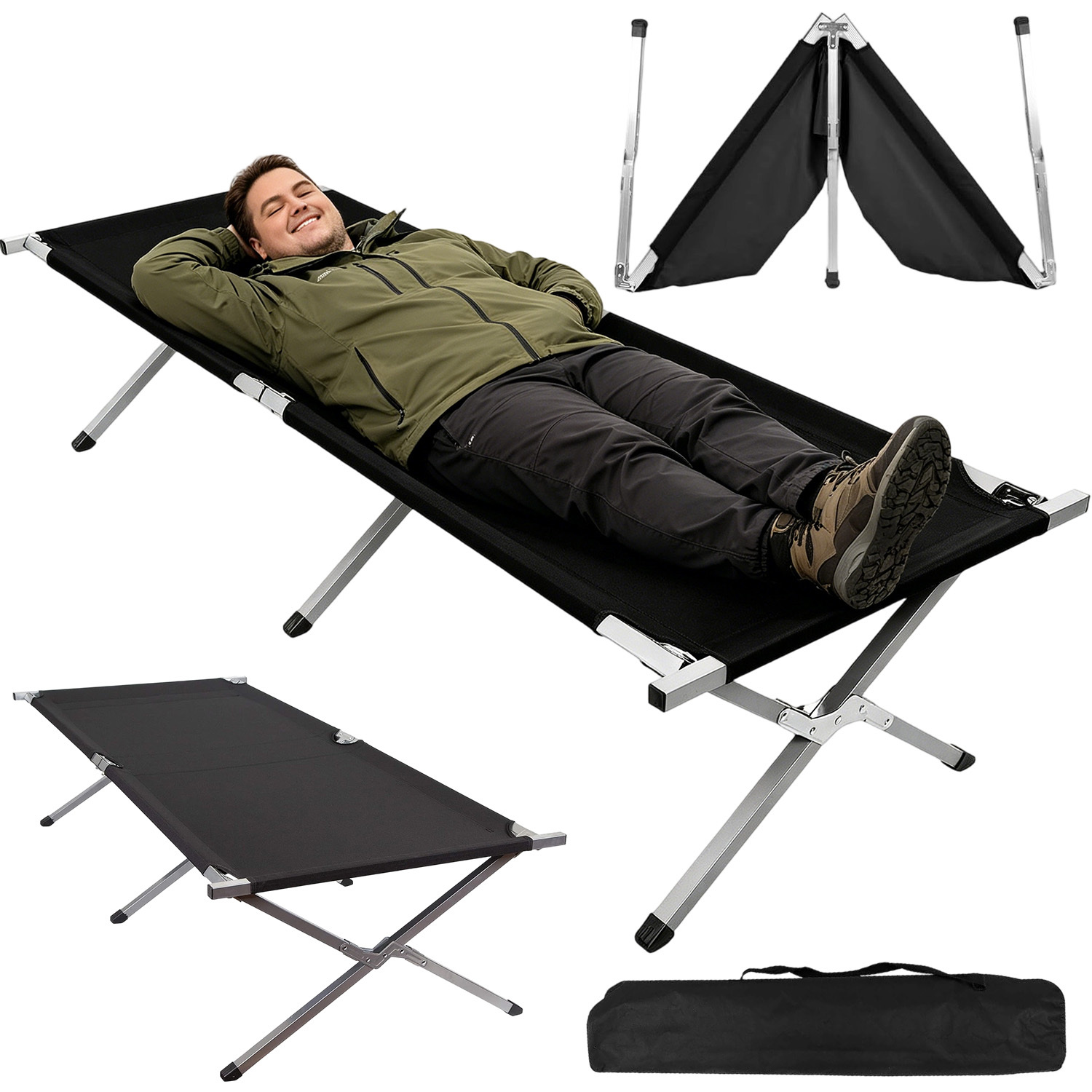TEMU Letto singolo pieghevole in tessuto Oxford 600D, letto da esterno salvaspazio con borsa portaoggetti, elevata capacit� di carico per campeggio e