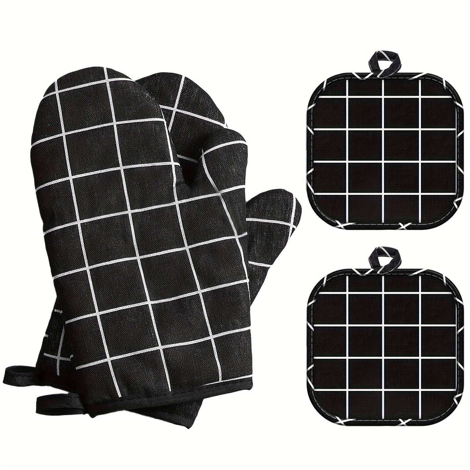 TEMU 4pcs, Cotton Oven Mitts Set, Heat Insulation Mat, Heat Resistant Mitts, Microwave Oven Thickened Baking Oven Insulation Gloves, Non-slip Grip