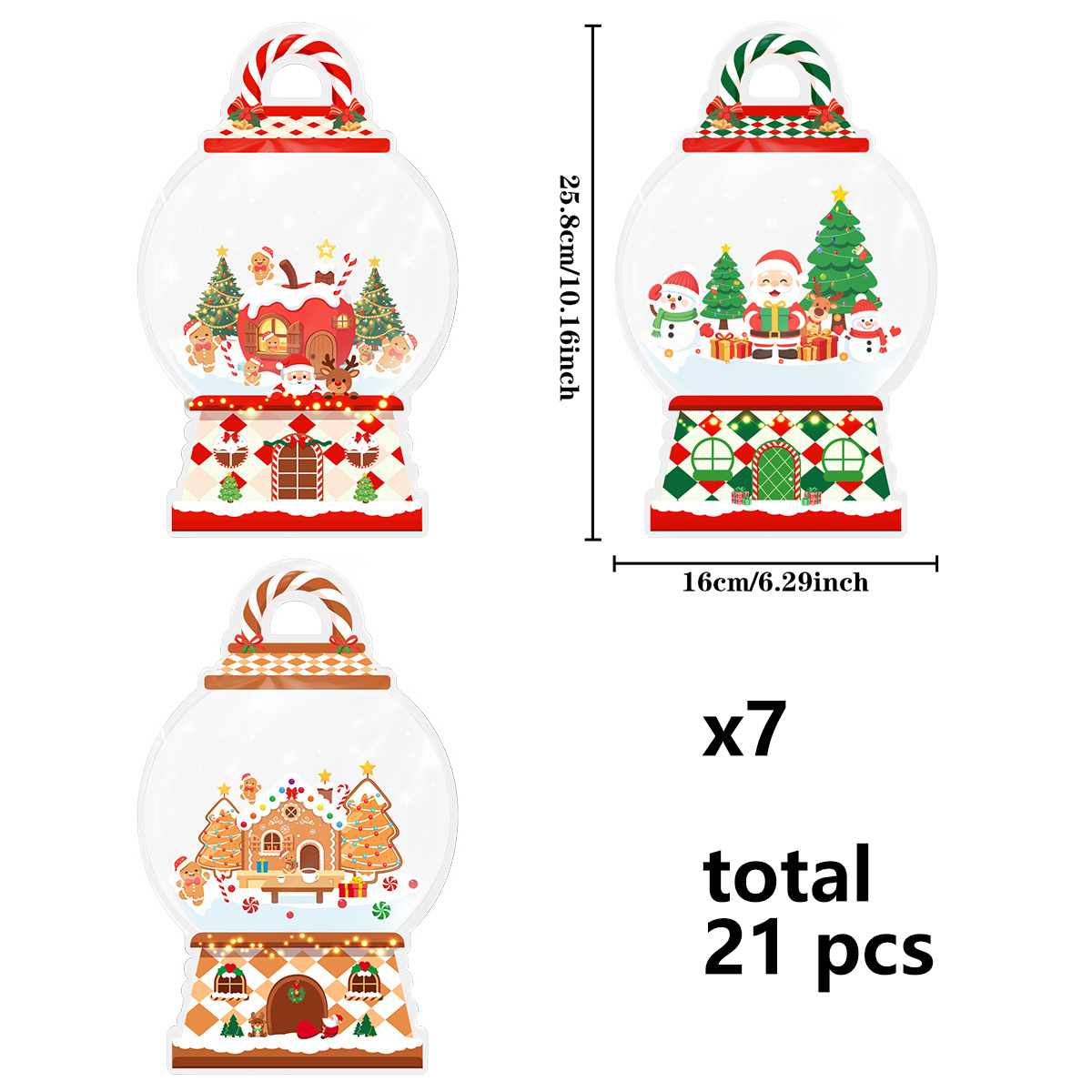 TEMU 21pcs, Christmas Reindeer Tree Gingerbread Lebkuchen Santa Claus Snowflakes Printing Pattern Gift Packaging Bags With Handle, Gift Bags Party