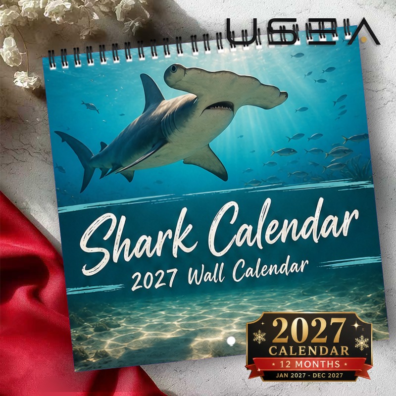 TEMU 2027 Large Shark Wall Calendar With Twin Wire Spiral Binding - 12-month Monthly Planner & Yearly Organizer, Large Blocks Suitable For, Office,,
