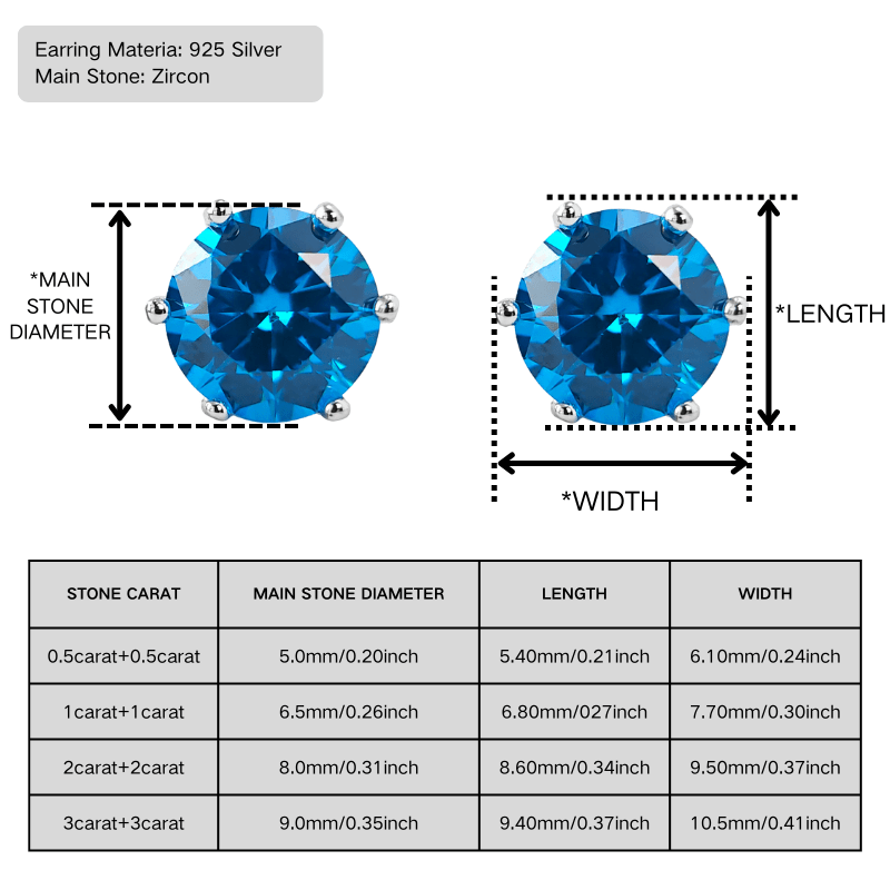 Classic 925 Silver Six-Prong Synthetic Zircon Earrings
