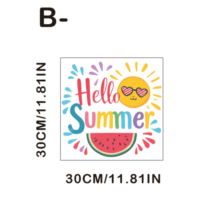 TEMU 1pc Hello Summer Watercolor Summer Beach Glass Sticker, Vacation-themed Window Decal, Pet Static Cling Glass Film, No Residue, No Adhesive ,