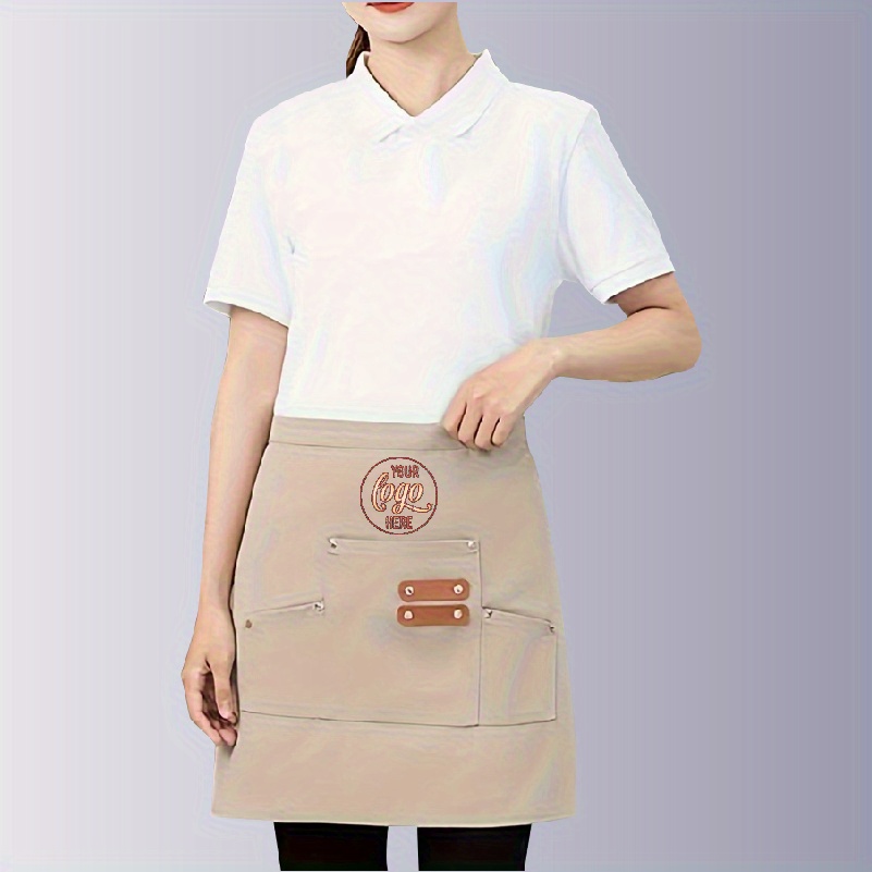 TEMU Customizable Pictures Or Logos, Adjustable Large Pocket Half Apron - Suitable For Kitchen, Home, Gardening | Durable Hand-stitched,