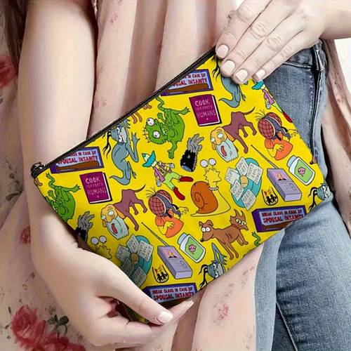 1pc Treehouse of Horror Makeup Bag - Handbag - Toiletry Bag - Pencil Case - Gift Bag, Cosmetic Storage, and Essentials Travel, Vacation, Business, Fitness, and Camping, Toiletry Travel Bag, Halloween Cosmetic Bag, Design, Durable Zipper Closure, Travel Essentials, Spooky Aesthetic, Sturdy Construction, Travel Accessory, Travel Enthusiasts