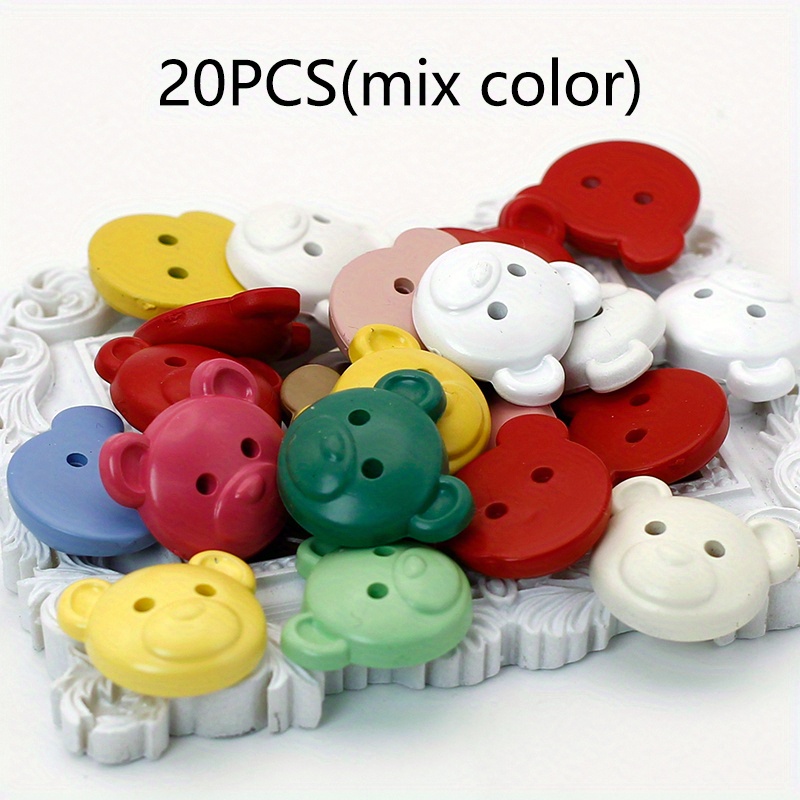Image of 20pcs 20mm/0.79in Color Mixed Random Color Cartoon Bear Buttons Stickers Handmade Materials Suitable For Cardigans, Outerwear, Shirts, Sweaters Valentine's Day Gifts
