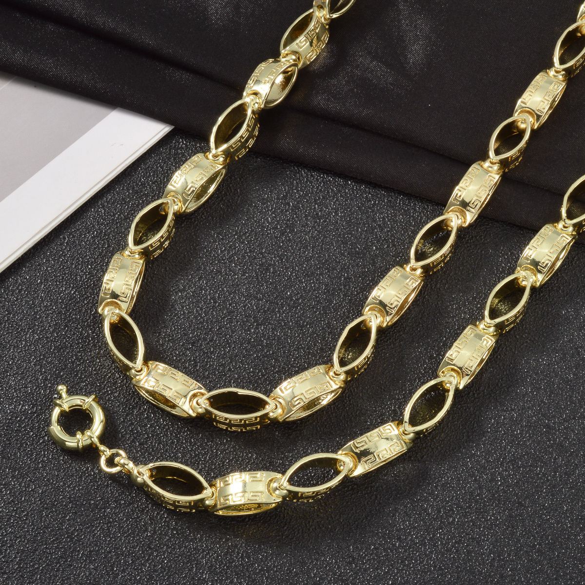 TEMU Daily Style Men Women Necklace And Bracelet Jewelry Set Golden Elegant Thick Chain Hollow Texture Large Round Spring , Stable And ,