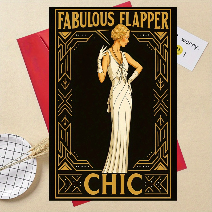 TEMU A Fabulous Flapper Chic Greeting Card In Art - An Elegant Gift The 1920s, Women. A Vintage Party Invitation Featuring Floral And Geometric