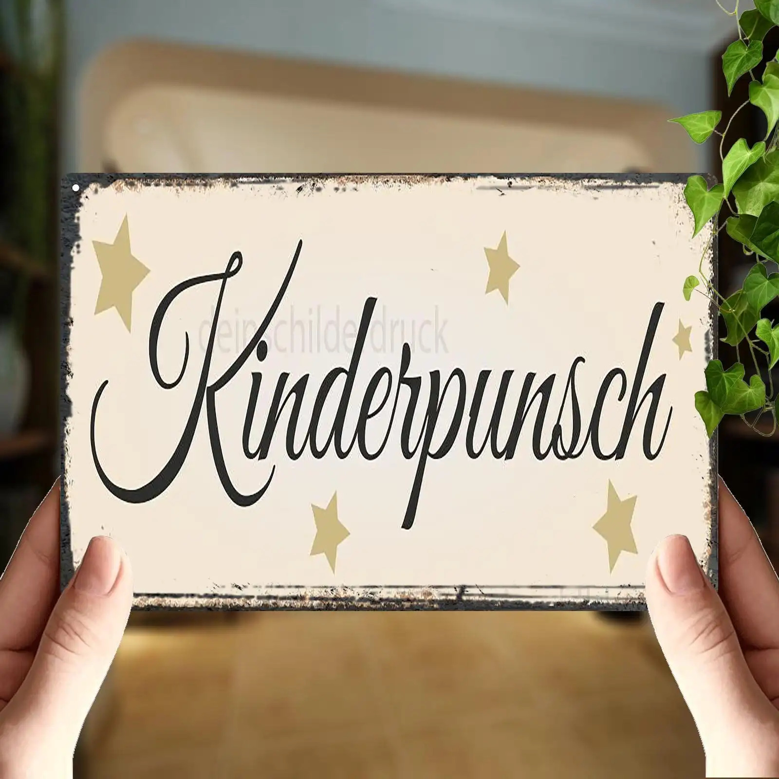 TEMU 2d Flat, 1pc Iron Wall Art Plaque - "kinderpunsch" Christmas Market Sign With Golden Stars, 20.32x30.48cm Frameless Holiday Decor For Home,