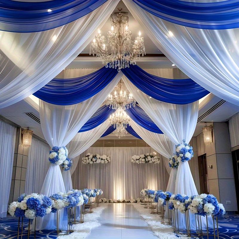 TEMU 2pcs Set (includes Royal Blue + White) "lcb" Solid Color Transparent Sheer Fabric - 2.59x27.3 Feet Transparent Sheer Fabric Arch Decoration,