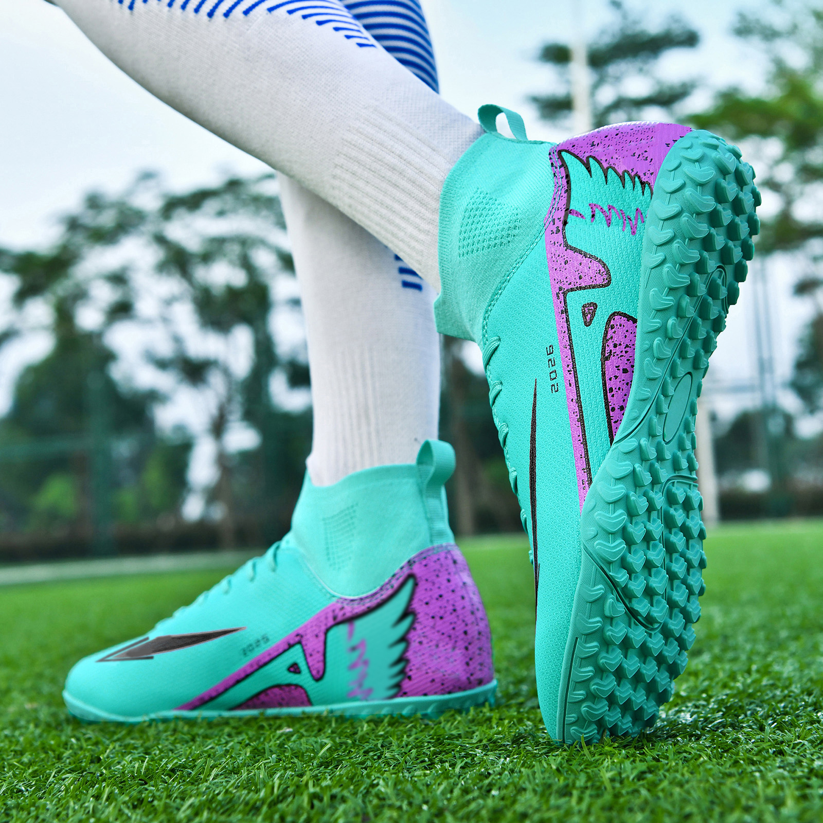 sneakers   mens professional football cleats high top anti slip   studded training shoes with sole breathable terrain traction suitable for outdoor soccer lawn competition year round wear sports  