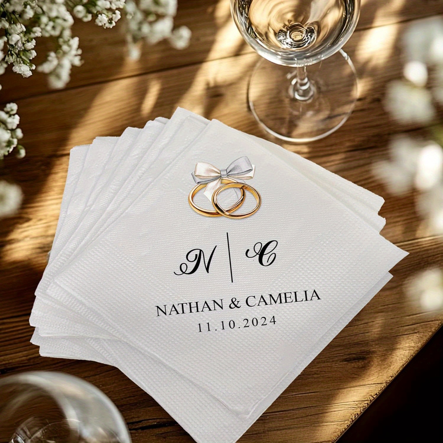 TEMU 50pcs/100pcs Wedding Napkins - Personalized With Names & Date, Elegant Suitable For For - Disposable Napkins For Weddings, Anniversaries,