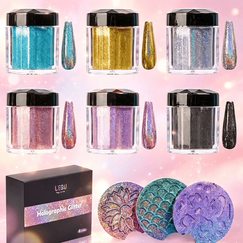 Image of 6-color Holographic Powder, Suitable For Resin Trays, Decorations, Epoxy Resin Casting, And Diy Crafts With Shimmer