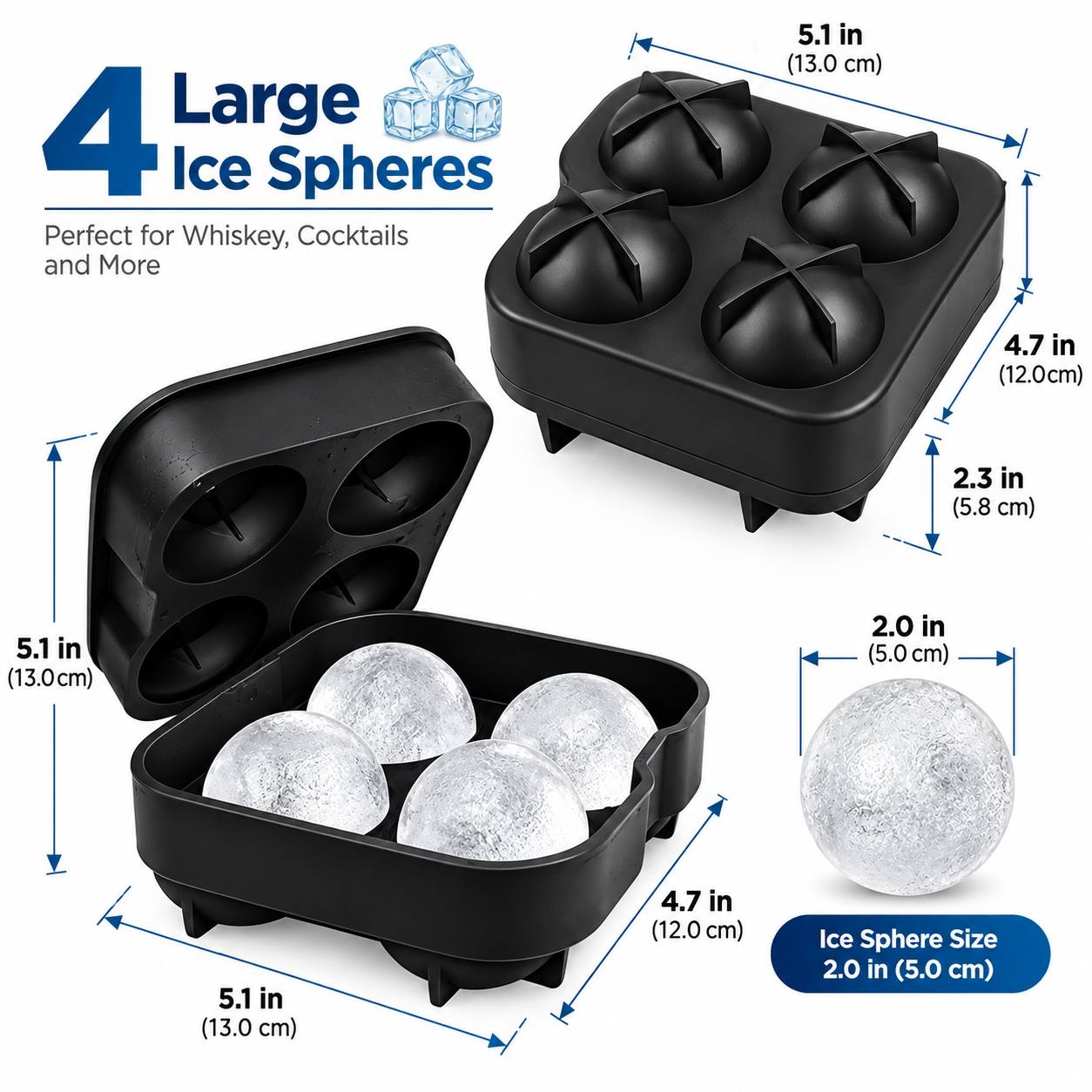 TEMU 4-cavity Round Cube Mold With , Large Smooth Round Balls Whiskey, Cocktails And Various Iced Beverages. Design, Stable Placement To Prevent