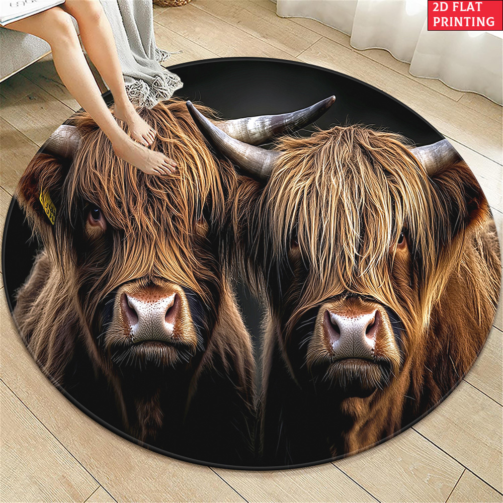 item picture 2d flat 1pc 850gsm   cow hd printed round carpet kitchen rugs yoga mat non slip bathroom mats absorbent washable polyester rug for bathroom living room entrance camping picnic rugs outdoor mat outdoor rug 2d flat 2d flat