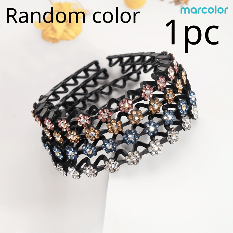 Image of Marcolor Exquisite Shiny Rhinestone Flower Headband- Women's Non-slip Headband, Fashionable And Elegant Hair Accessory, Suitable For Daily Wear, Parties And Weddings.1 Random Item