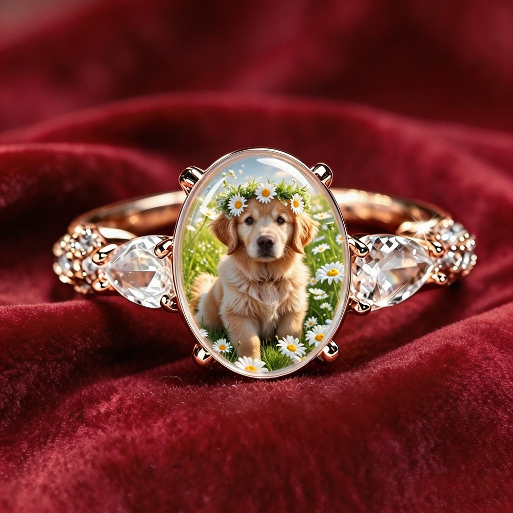 Women's Cute Golden Retriever Pet Pattern Fashion Ring