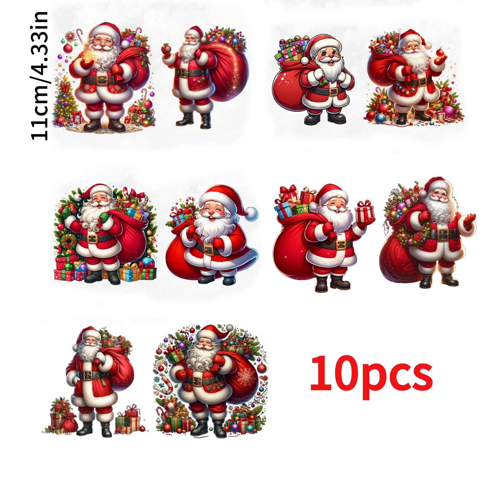 TEMU 10pcs Of Kind Santa Claus Prints For Christmas, Suitable For Clothing And Bags As Holiday Gifts
