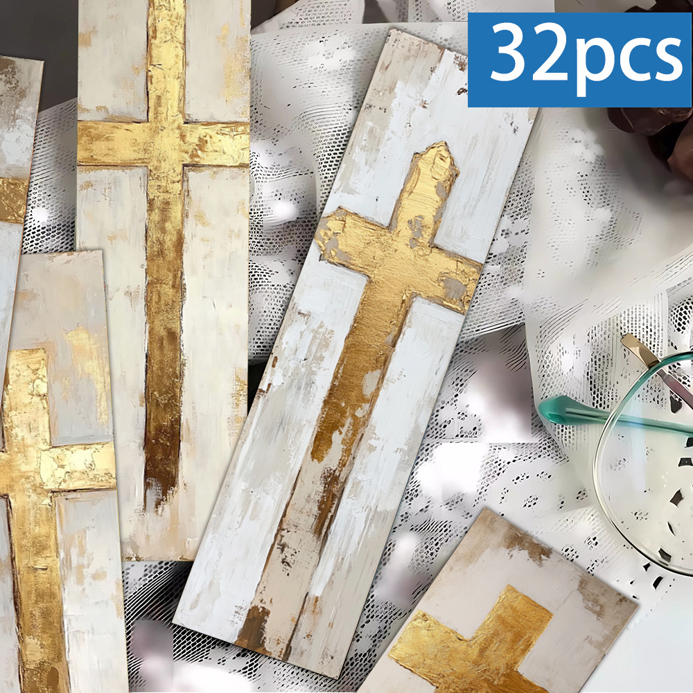 Image of 32pcs, Golden Cross Bookmark Abstract Christian Cross Bookmark A Gift For Book Lovers Handcrafted Diy Narrow-page Collage Technique Ideal For Libraries And Educatorseaster Gifts