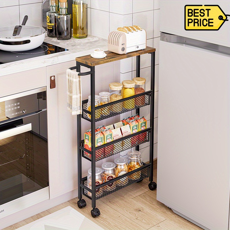 Kitchen Storage Rack Trolley Space Saving 3-layer Storage Rack With Wheels